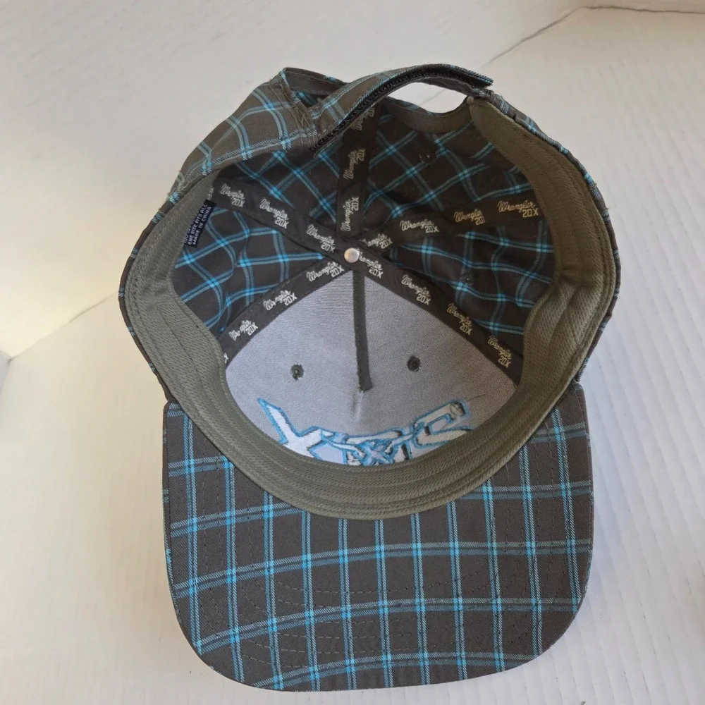 WRANGLER‎ 20X Blue and Gray Embroidered Plaid Baseball Hat Cap Adult